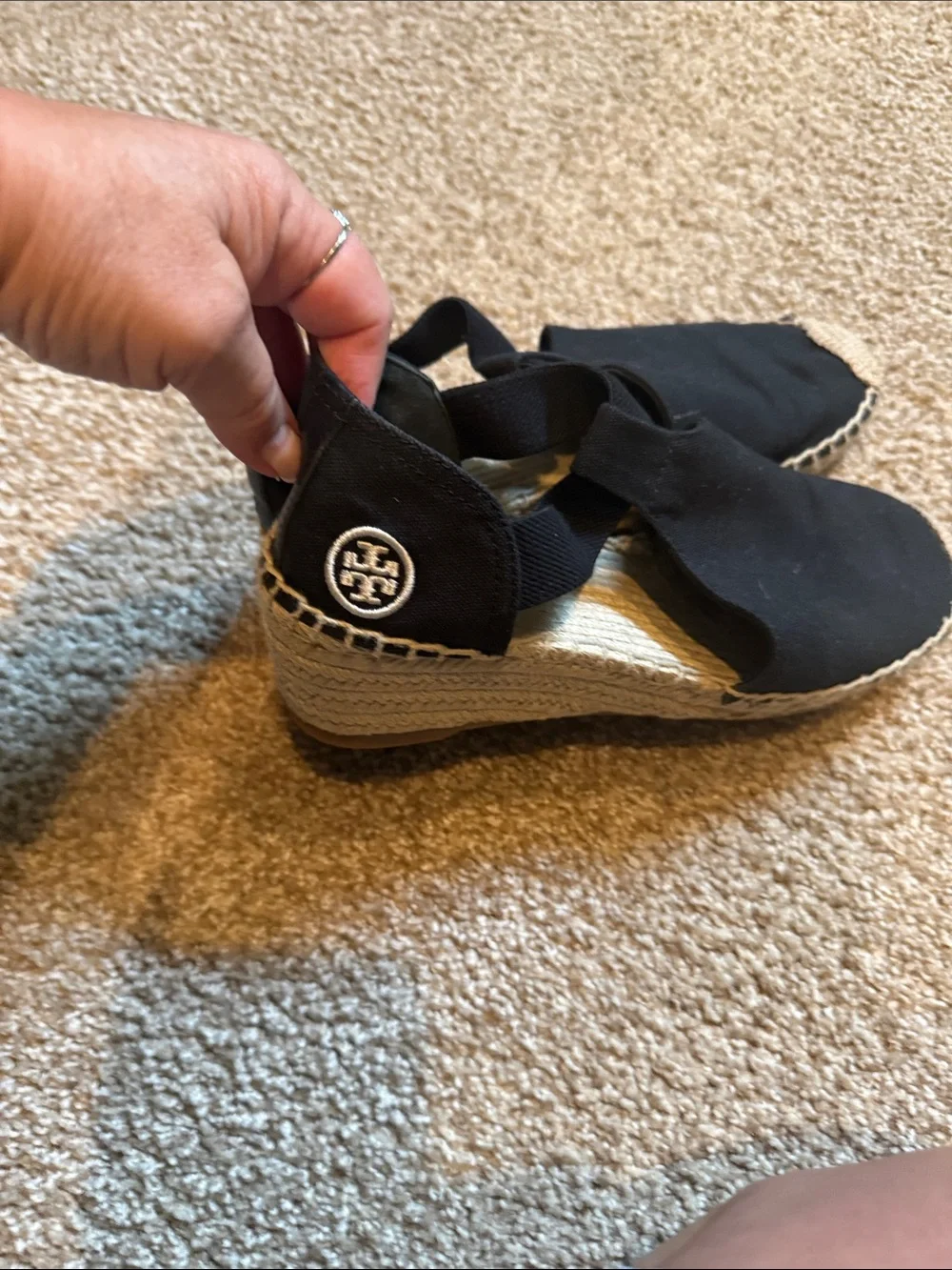 Tory Burch Black Women's Espadrille Flats with Elastic Strap